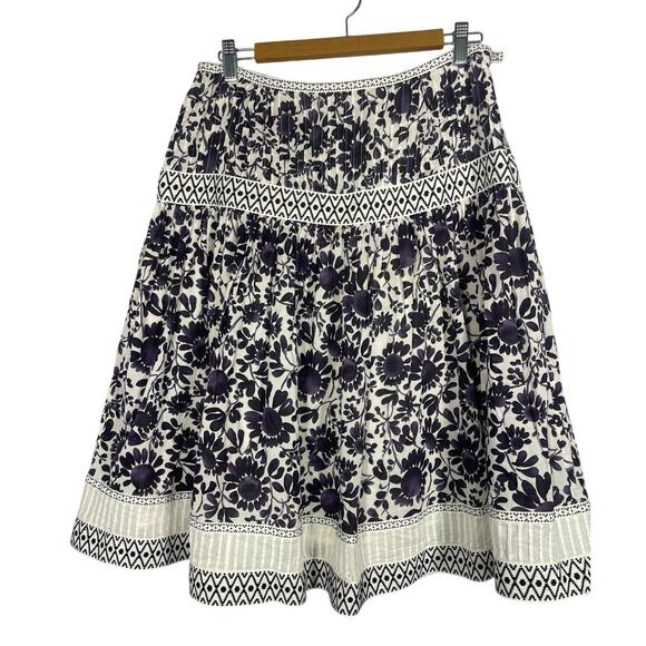 Talbots, Size 10, White & Navy, Full Midi Skirt, Ribbon Detail, 100% Cotton - Picture 1 of 9